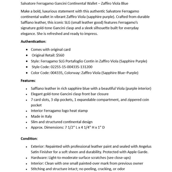 Salvatore Ferragamo Gancini Continental Wallet – Zaffiro Viola Blue - Picture 2 of 10
